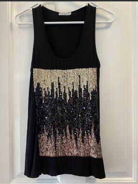 Symphony Black Tank Top with Gold & Navy Sequin Ombre